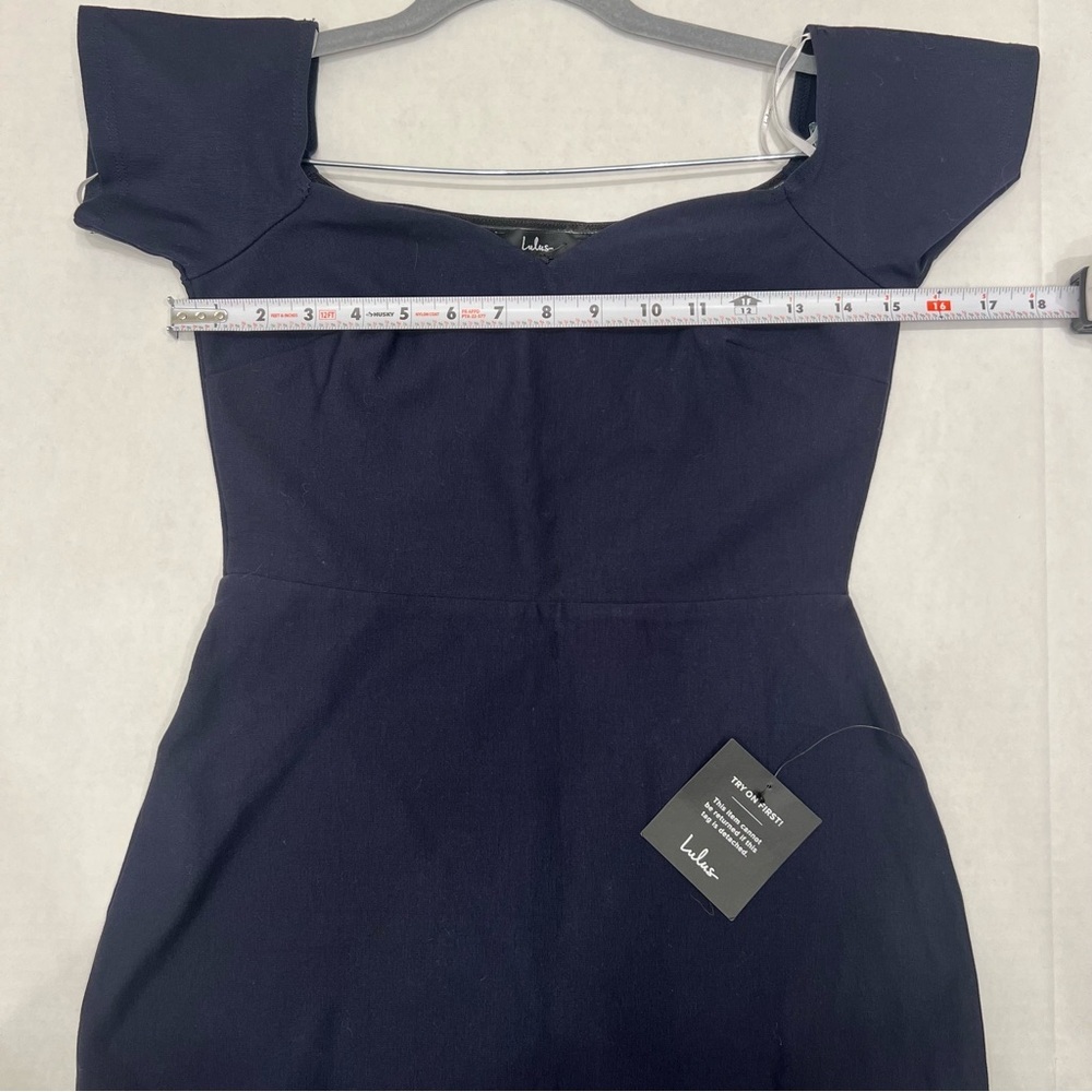 Lulus How Much I Care Midnight Blue Off-the-Shoulder Midi Dress NWT Size Small - Picture 4 of 6